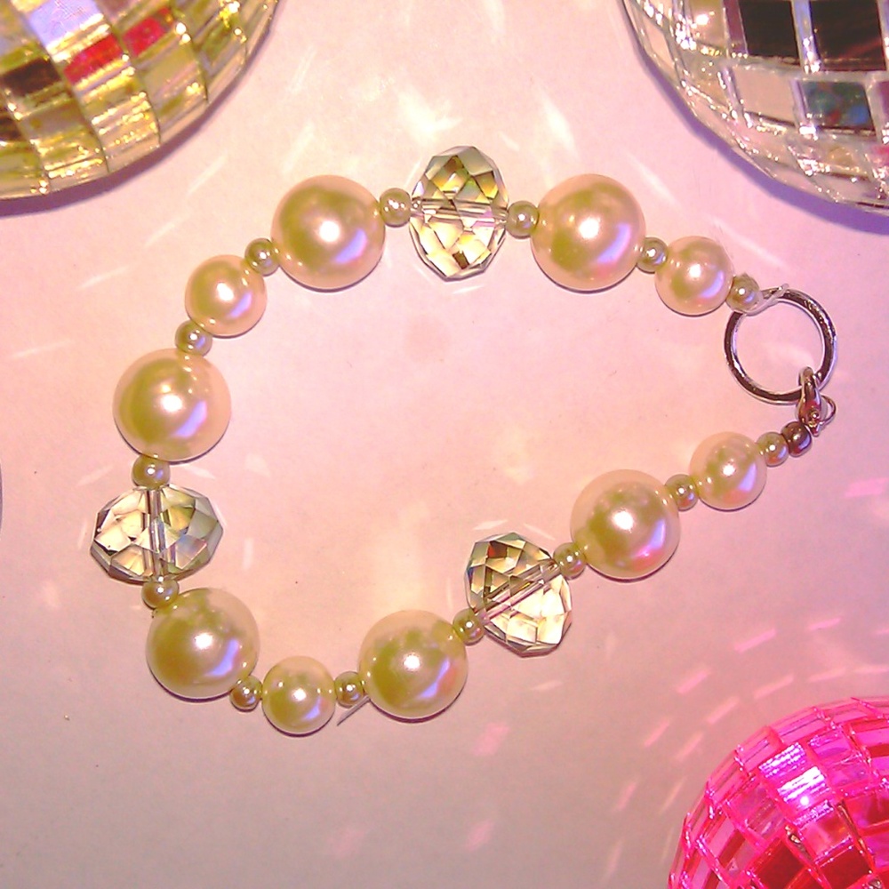 Crystal Bracelets Pearl Beaded Bracelet Chunky - Picture 6 of 8